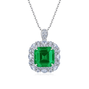 Collier en argent sterling S925 avec pendentif aigue-marine taille émeraude