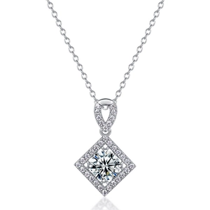 Elegant S925 sterling silver geometric pendant necklace with a brilliant round diamond