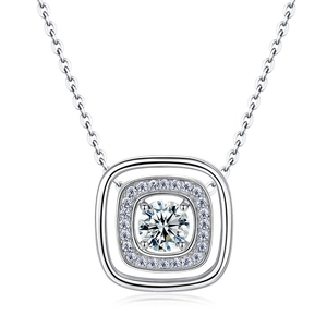 Luxury S925 sterling silver geometric hollow square pendant necklace with brilliant moissanite
