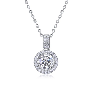 Classic S925 sterling silver halo pendant necklace with 1ct round brilliant cut diamond