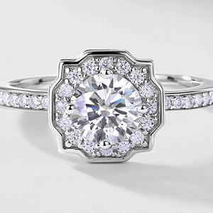 Bague halo en argent S925 avec diamant de culture rond et serti micro-pavé scintillant