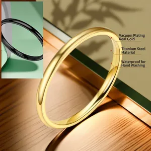 Polished titanium steel ring with gold plating waterproof mirror finish for women