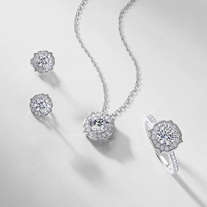 Parure élégante en argent 925 avec bague et collier sertis de diamants de culture ronds
