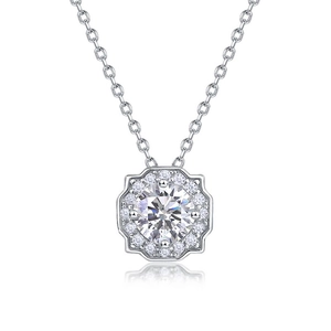 Elegant S925 silver necklace with a round brilliant cut halo diamond pendant