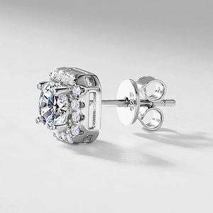 Elegant S925 sterling silver geometric halo stud earrings with brilliant cubic zirconia