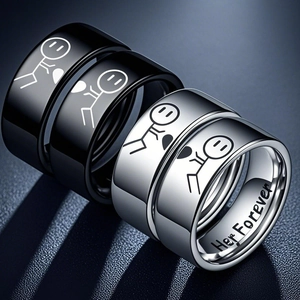 Bagues de Couple en Acier Inoxydable Gravées Her Forever His Always Stickman Cœur Mode Minimaliste Bijoux Cadeau Anniversaire