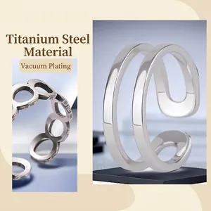 Minimalist silver titanium steel geometric open rings with premium vacuum plating finish