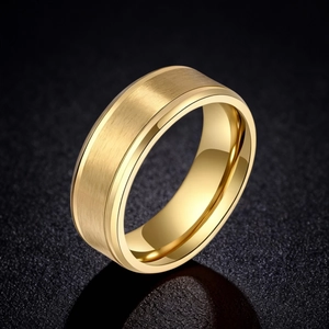 Men's Minimalist Stainless Steel Band Ring Brushed Matte Titanium Steel Jewelry With Polished Step Edge Waterproof Band