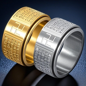 Bague Rotative Spinner en Acier Inoxydable pour Hommes Femmes Sutra du Cœur Bouddhiste Chaîne Industrielle Chiffres Romains Bijoux