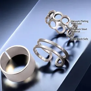 Minimalist titanium steel ring set for men with silver vacuum plating finish
