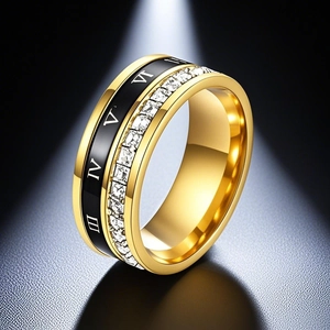Bague en Acier Titane avec Chiffres Romains Incrustés de Haute Qualité pour Femmes Hommes Bague en Strass Or Argent Or Rose Luxe pour Bijoux de Fête Quotidienne