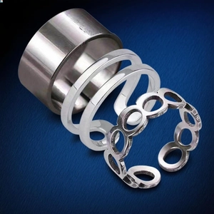 Minimalist Stainless Steel Open Ring For Women Men Adjustable Silver Geometric Hollow Double Layer Band Fashion Jewelry Gift