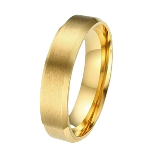 Bague en acier inoxydable doré 6mm avec fini brossé et bords biseautés polis
