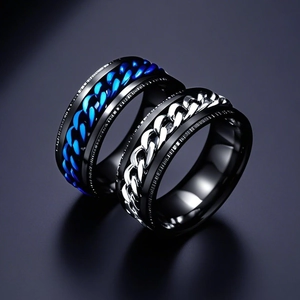 Stainless Steel Spinner Ring Rotating Chain Inlay Roman Numerals Rune Stress Relief Fashion Punk Gothic Band Jewelry