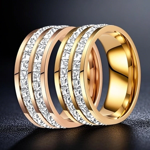 Minimalist Stainless Steel Square Rhinestone Eternity Ring For Women French Starry Sky Non Fading Fashion Jewelry Finger Ring