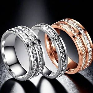 Stainless Steel Square Rhinestone Pave Ring For Women Gold Rose Gold Silver Plated Double Row Band Fashion Jewelry