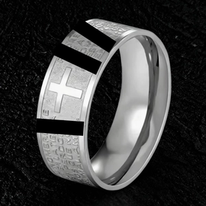 Vintage Stainless Steel Cross Scripture Ring For Men Women Gold Silver Gothic Religious Band Ring Niche Design Minimalist Jewelry Gift