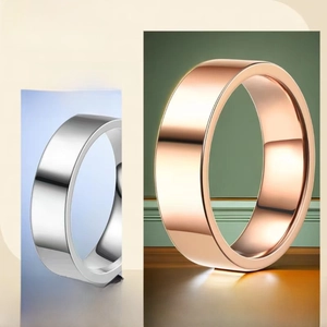 Minimalist titanium steel rings for men in silver and rose gold with vacuum plating