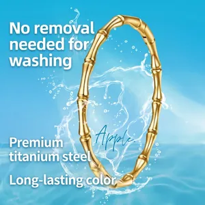 Elegant gold bamboo joint style titanium steel bangle for women with waterproof finish