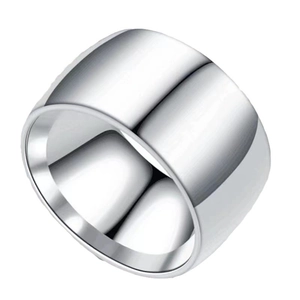 Minimalist 12mm stainless steel band ring with high-polish mirror finish and unisex design