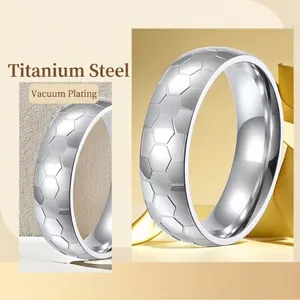 Polished titanium steel ring for men featuring unique hexagonal basketball texture