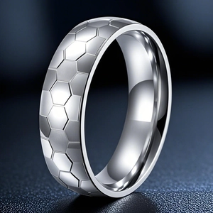 Men Hip Hop Stainless Steel Ring Hexagonal Honeycomb Soccer Pattern Polished Finger Band Minimalist Fashion Jewelry Accessories