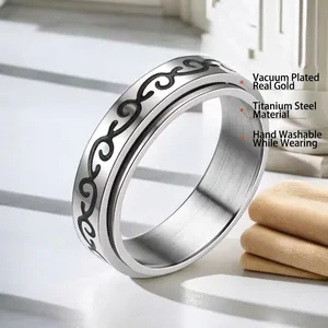 Bague rotative celtique de 6mm en acier titane argent et noir anti-stress