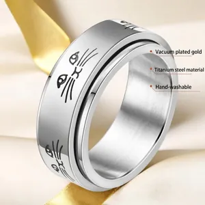 Bague rotative en acier inoxydable avec gravures de chats pour soulager le stress