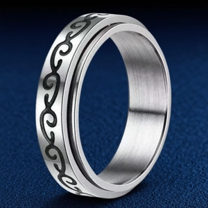 Stainless Steel Spinner Ring Rotating Band Anti Anxiety Stress Relief Ruyi Carved Pattern Fashion Jewelry For Men Women