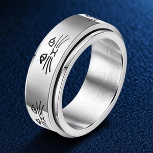 Bague Spinner En Acier Inoxydable Motif Chat Mignon Rotatif Soulagement Anxiété Pour Hommes Et Femmes Bijoux Mode