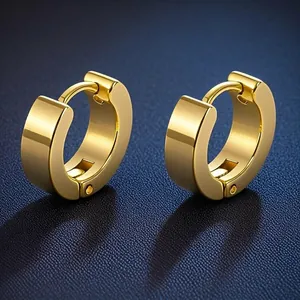 Minimalist Stainless Steel Huggie Hoop Earrings For Men Women Titanium Steel Polished Round Geometric Piercing Jewelry Accessory
