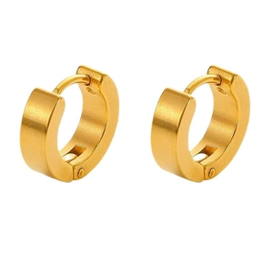 Minimalist gold plated stainless steel huggie hoop earrings for men in a polished finish