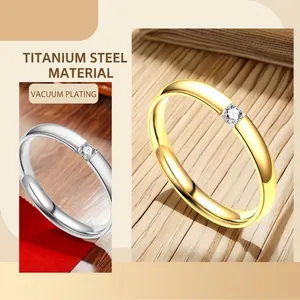 Titanium steel minimalist rings with single zircon stone in gold and silver finish