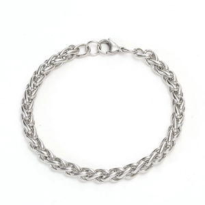 Polished silver stainless steel wheat chain bracelet with a secure lobster clasp