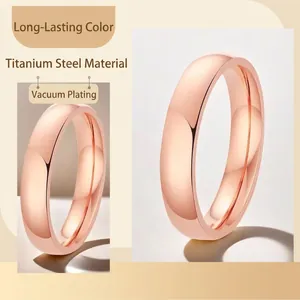 Minimalist rose gold titanium steel ring with a vacuum-plated mirror finish for women