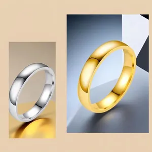 Polished gold and silver titanium steel rings with long-lasting vacuum plating finish