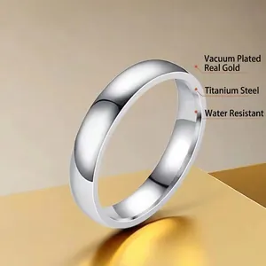 Polished silver titanium steel ring with waterproof vacuum gold plating for women