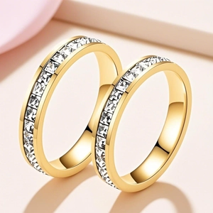 Women Titanium Steel Eternity Ring Rhinestone Inlaid Gold Silver Rose Gold Minimalist Fashion Jewelry Band Ring Gift