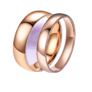 Set of two rose gold titanium steel rings with a polished minimalist round dome finish