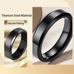 Minimalist black faceted stainless steel ring with durable vacuum plating and industrial design