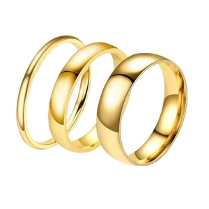 Three-piece gold-plated titanium steel rings set with polished minimalist finish