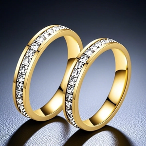 Luxury Titanium Steel Eternity Ring For Women Pave Square Round Rhinestone Row Ring Gold Silver Rose Gold Plated Fashion Jewelry