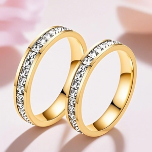 Bague Eternity en Acier Inoxydable Mode Or Argent Or Rose Électroplaqué Incrusté de Strass Bague Géométrique pour Femme Bijoux