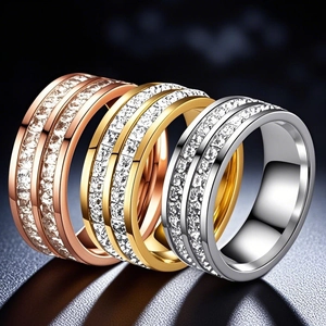 Titanium Steel Row Rhinestone Eternity Ring For Women Rose Gold Gold Silver Pave Rhinestone Couples Band Fashion Jewelry
