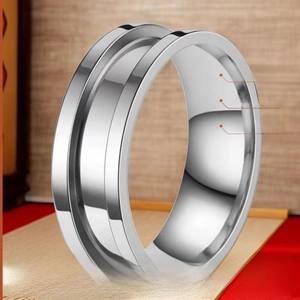 Macro shot of silver dual-layer copper ring with vacuum gold plating and waterproof feature