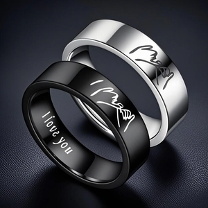 Titanium Steel Pinky Swear Promise Ring For Couples Minimalist I Love You Engraved Rhinestone Couple Rings Fashion Jewelry Gift