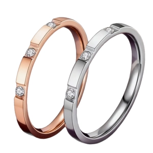 Polished stainless steel minimalist rings set in rose gold and silver with zircon