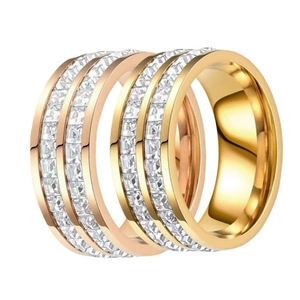 Set of four stackable titanium steel eternity rings with inlaid sparkling cubic zirconia