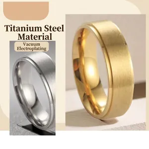 Minimalist titanium steel brushed rings in gold and silver with vacuum plating finish