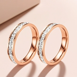 Eternity Band Ring Titanium Steel With Square Zirconia Full Circle Inlay Elegant Jewelry Accessory For Women